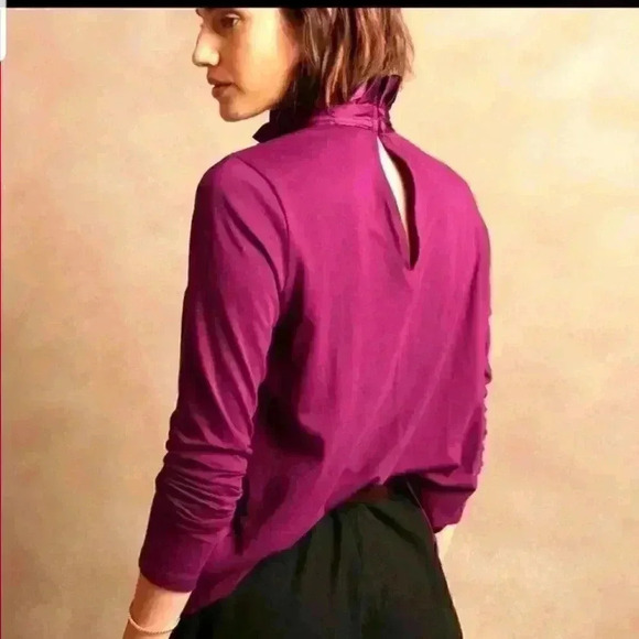 Banana Republic Mixed Media Ruffle Mock-Neck Top - Picture 3 of 9